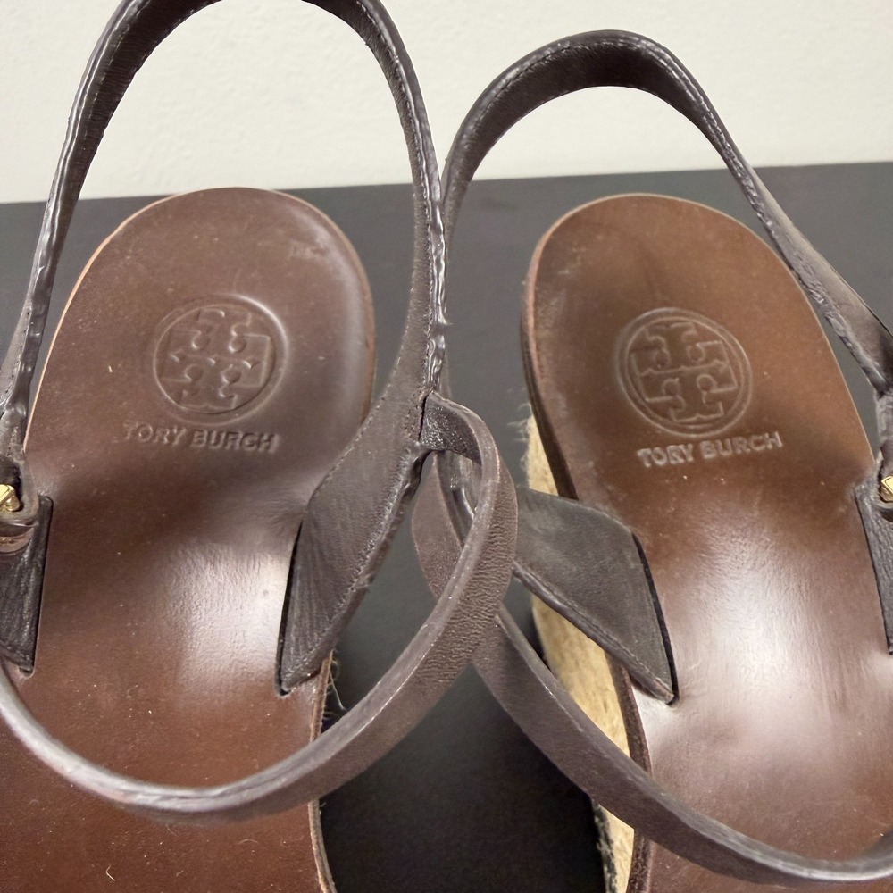 Tory Burch Sandals Womens 8.5M Brown Snakeskin Espadrille Wedge Heels Casual Fun - Picture 6 of 16